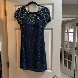 Navy beaded open back dress